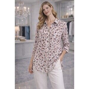 Anthropologie Cloth & Stone Leopard Print Button Down Top Shirt Size XS Rayon